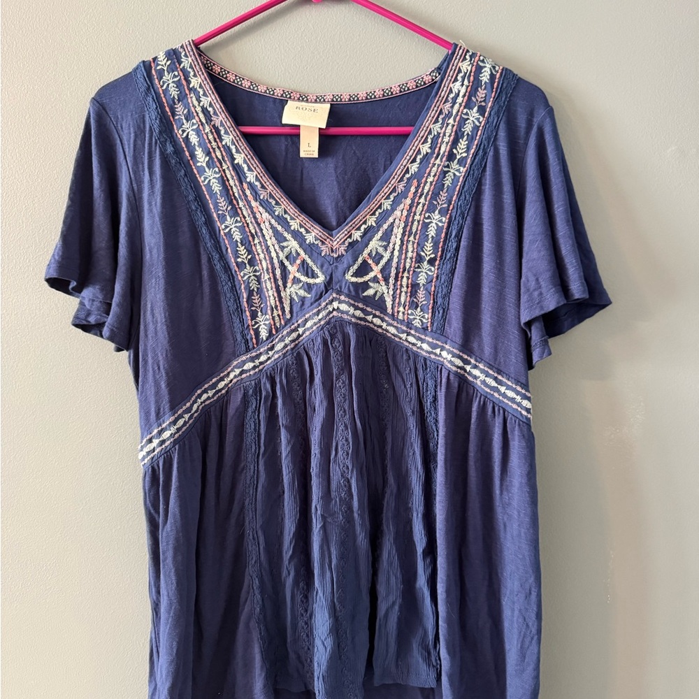 Knox Rose Navy Blue Embroidered Blouse